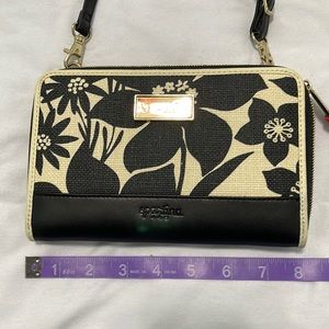 Spartina 449 linen and leather convertible wallet/ crossbody mini purse.